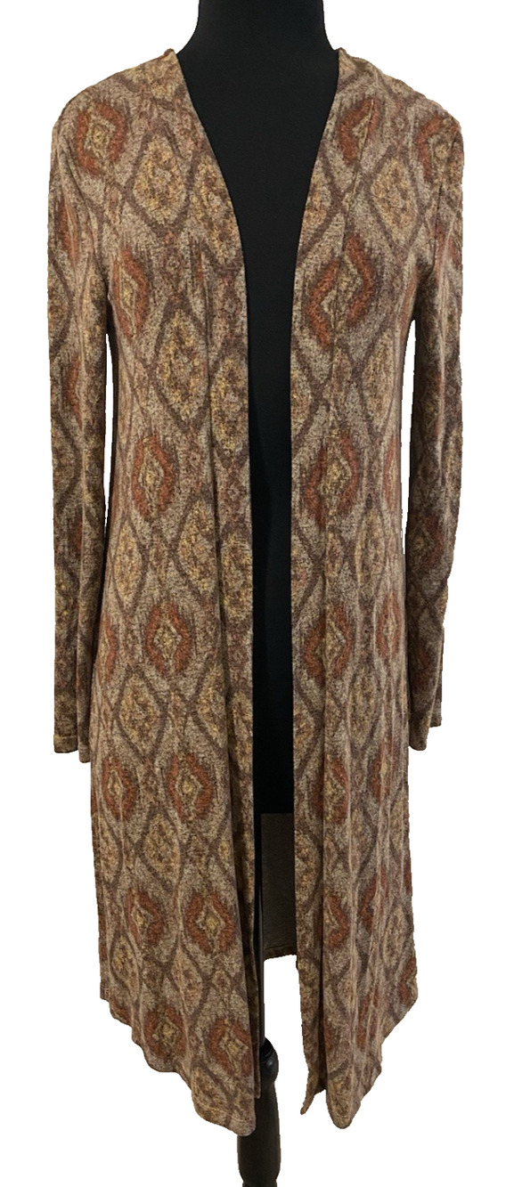 Maurices Womens Long Boho Knit Cardigan Sz Small Brown Geometric Aztec Western